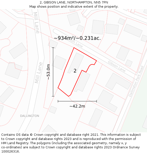 2, GIBSON LANE, NORTHAMPTON, NN5 7PN: Plot and title map