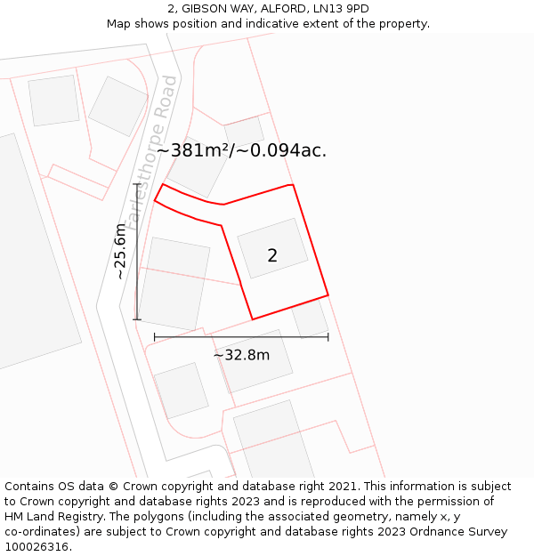 2, GIBSON WAY, ALFORD, LN13 9PD: Plot and title map