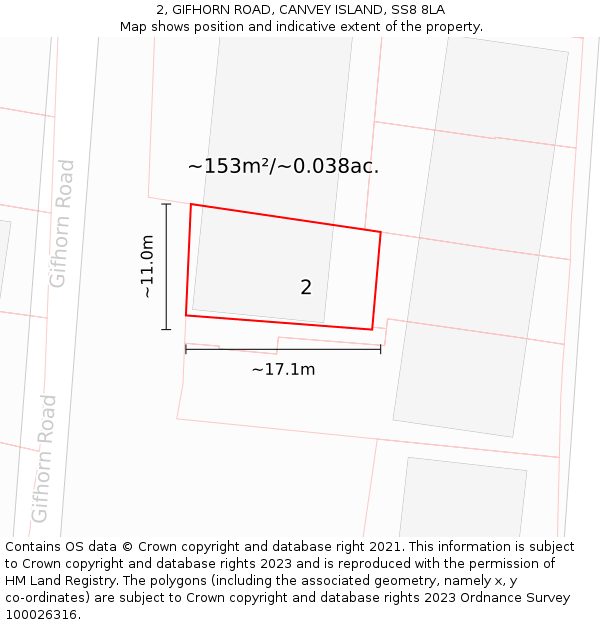 2, GIFHORN ROAD, CANVEY ISLAND, SS8 8LA: Plot and title map