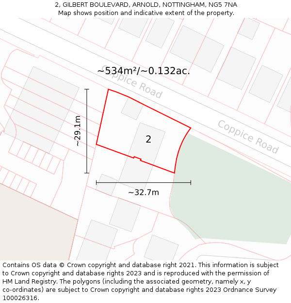 2, GILBERT BOULEVARD, ARNOLD, NOTTINGHAM, NG5 7NA: Plot and title map