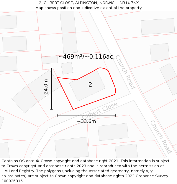 2, GILBERT CLOSE, ALPINGTON, NORWICH, NR14 7NX: Plot and title map