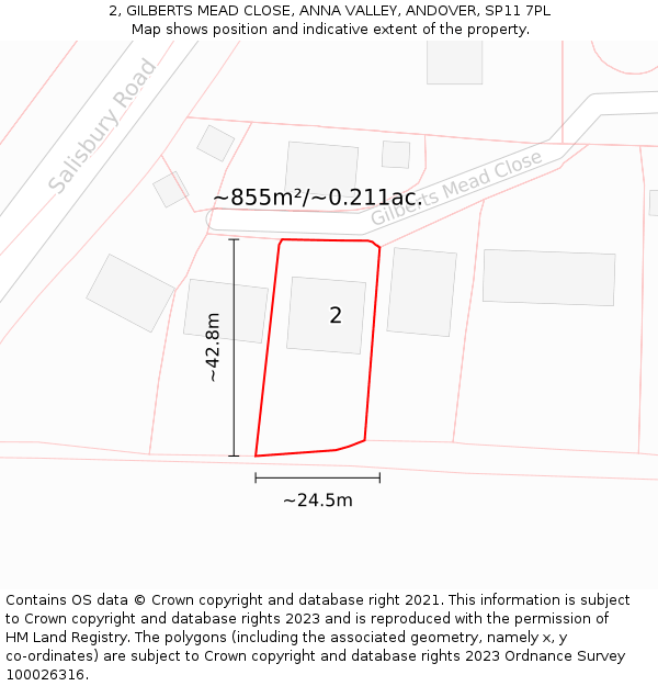 2, GILBERTS MEAD CLOSE, ANNA VALLEY, ANDOVER, SP11 7PL: Plot and title map