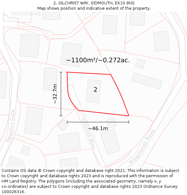 2, GILCHRIST WAY, SIDMOUTH, EX10 9NS: Plot and title map