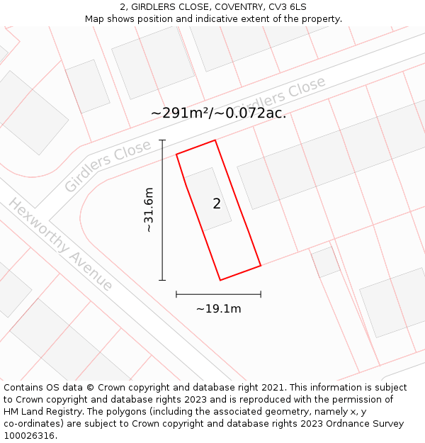 2, GIRDLERS CLOSE, COVENTRY, CV3 6LS: Plot and title map