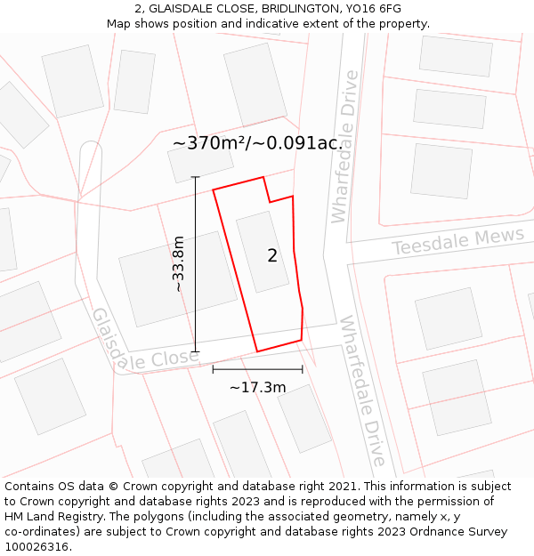 2, GLAISDALE CLOSE, BRIDLINGTON, YO16 6FG: Plot and title map