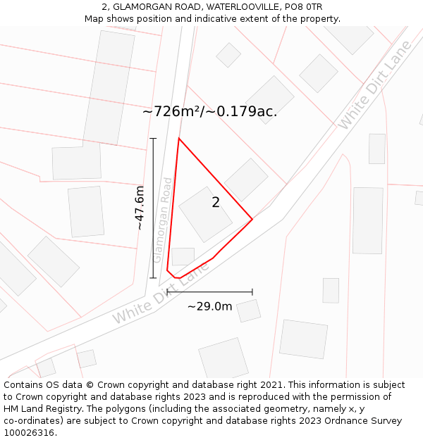 2, GLAMORGAN ROAD, WATERLOOVILLE, PO8 0TR: Plot and title map