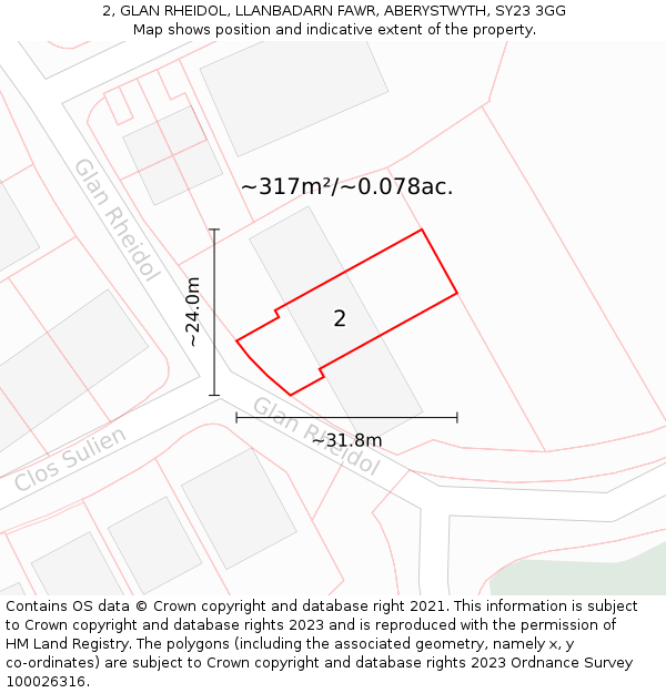 2, GLAN RHEIDOL, LLANBADARN FAWR, ABERYSTWYTH, SY23 3GG: Plot and title map