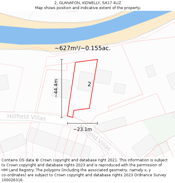 2, GLANAFON, KIDWELLY, SA17 4UZ: Plot and title map