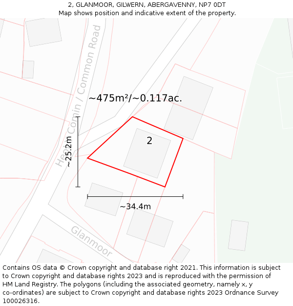 2, GLANMOOR, GILWERN, ABERGAVENNY, NP7 0DT: Plot and title map