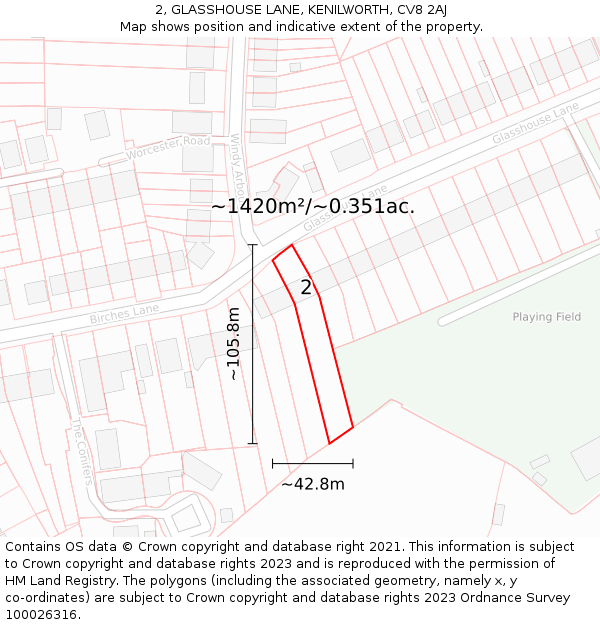 2, GLASSHOUSE LANE, KENILWORTH, CV8 2AJ: Plot and title map