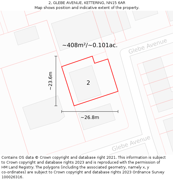 2, GLEBE AVENUE, KETTERING, NN15 6AR: Plot and title map