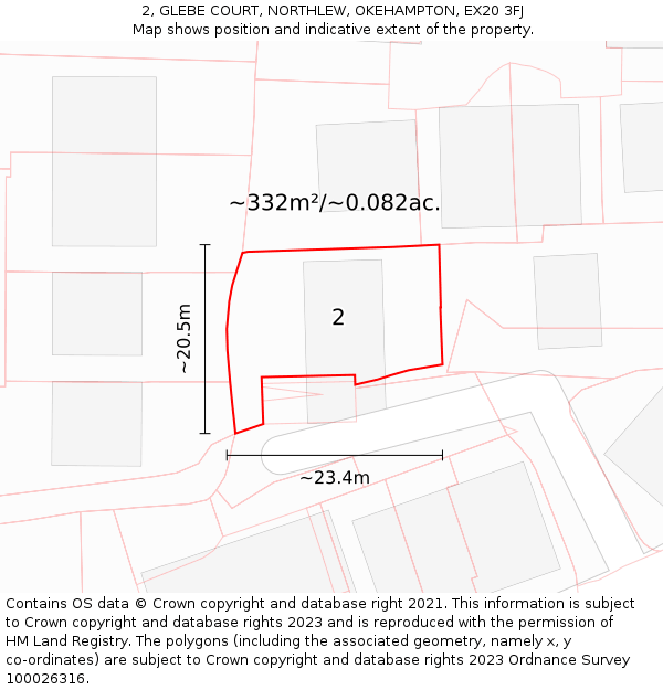 2, GLEBE COURT, NORTHLEW, OKEHAMPTON, EX20 3FJ: Plot and title map