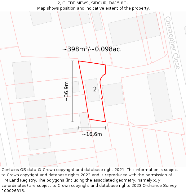 2, GLEBE MEWS, SIDCUP, DA15 8GU: Plot and title map