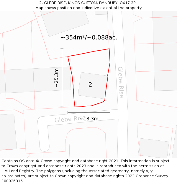 2, GLEBE RISE, KINGS SUTTON, BANBURY, OX17 3PH: Plot and title map