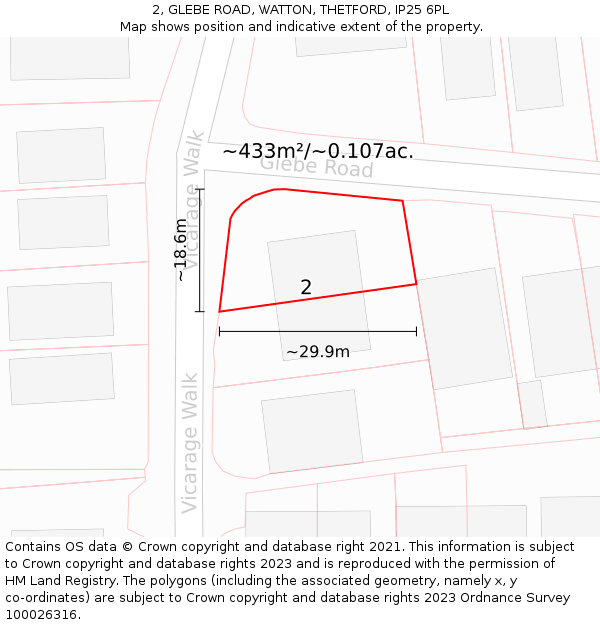 2, GLEBE ROAD, WATTON, THETFORD, IP25 6PL: Plot and title map