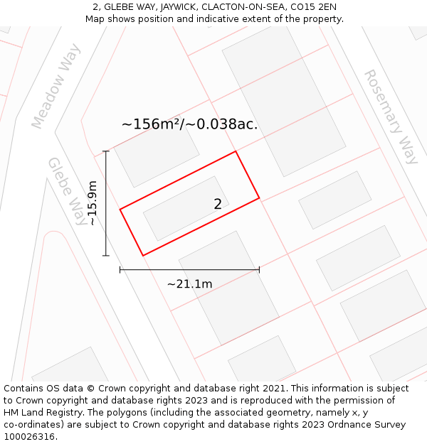 2, GLEBE WAY, JAYWICK, CLACTON-ON-SEA, CO15 2EN: Plot and title map