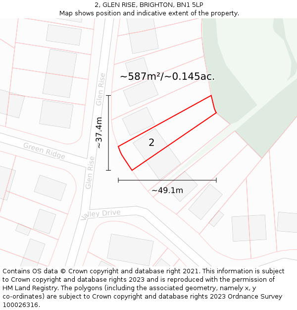 2, GLEN RISE, BRIGHTON, BN1 5LP: Plot and title map