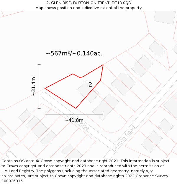 2, GLEN RISE, BURTON-ON-TRENT, DE13 0QD: Plot and title map