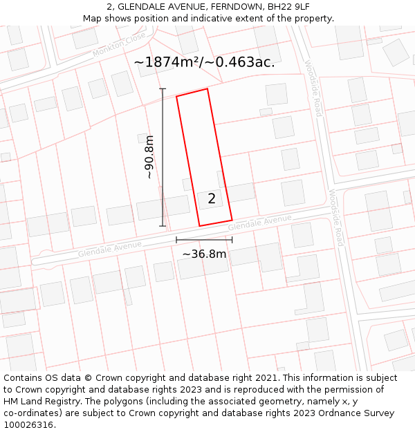 2, GLENDALE AVENUE, FERNDOWN, BH22 9LF: Plot and title map