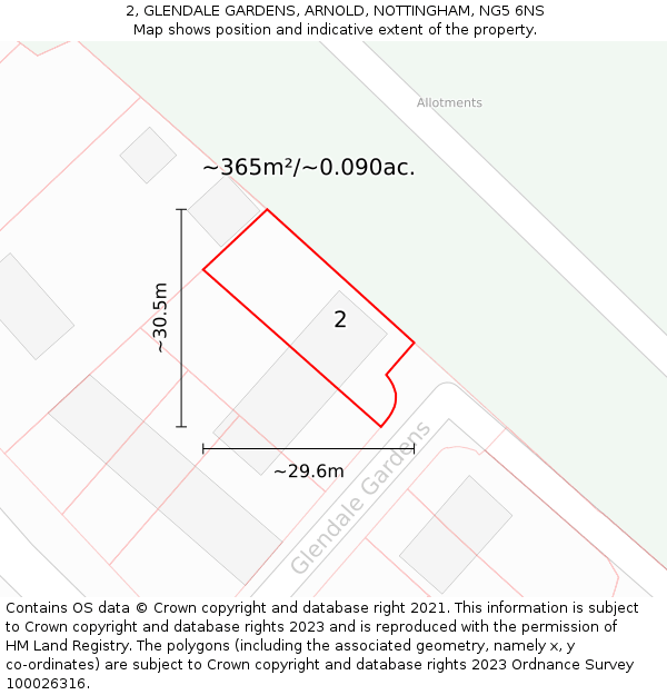 2, GLENDALE GARDENS, ARNOLD, NOTTINGHAM, NG5 6NS: Plot and title map