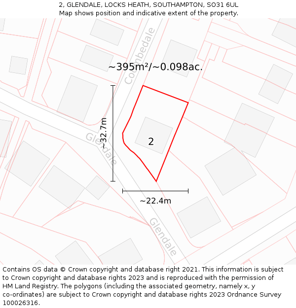 2, GLENDALE, LOCKS HEATH, SOUTHAMPTON, SO31 6UL: Plot and title map