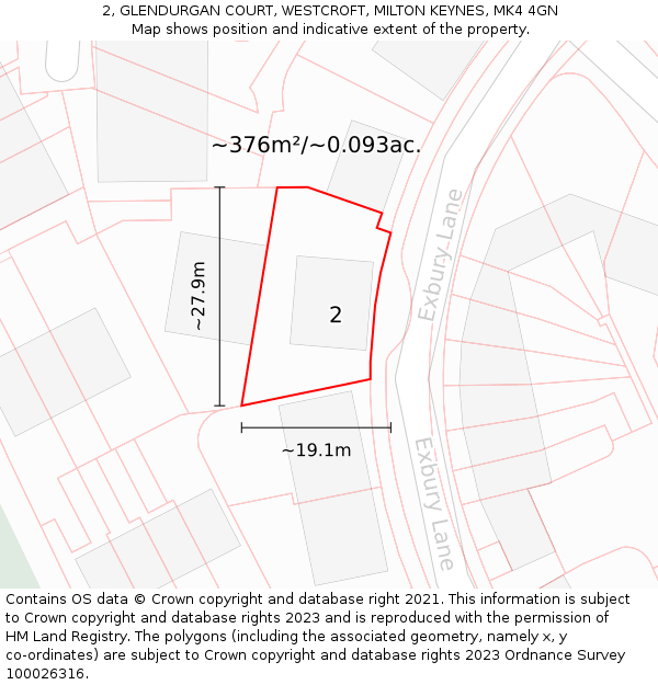 2, GLENDURGAN COURT, WESTCROFT, MILTON KEYNES, MK4 4GN: Plot and title map