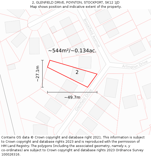 2, GLENFIELD DRIVE, POYNTON, STOCKPORT, SK12 1JD: Plot and title map