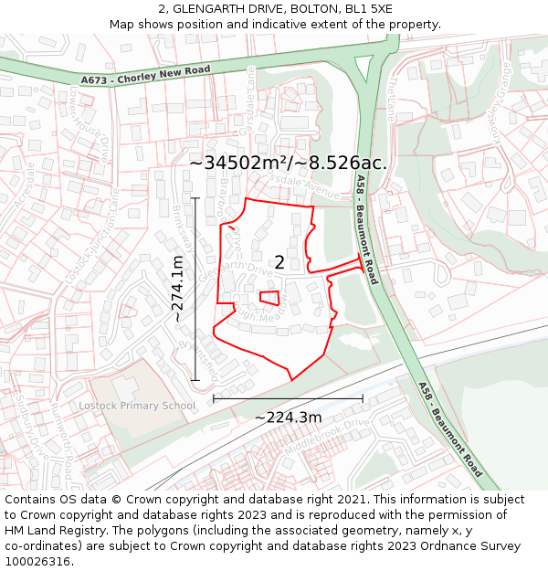 2, GLENGARTH DRIVE, BOLTON, BL1 5XE: Plot and title map