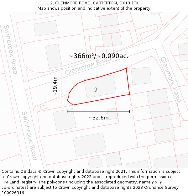 2, GLENMORE ROAD, CARTERTON, OX18 1TX: Plot and title map