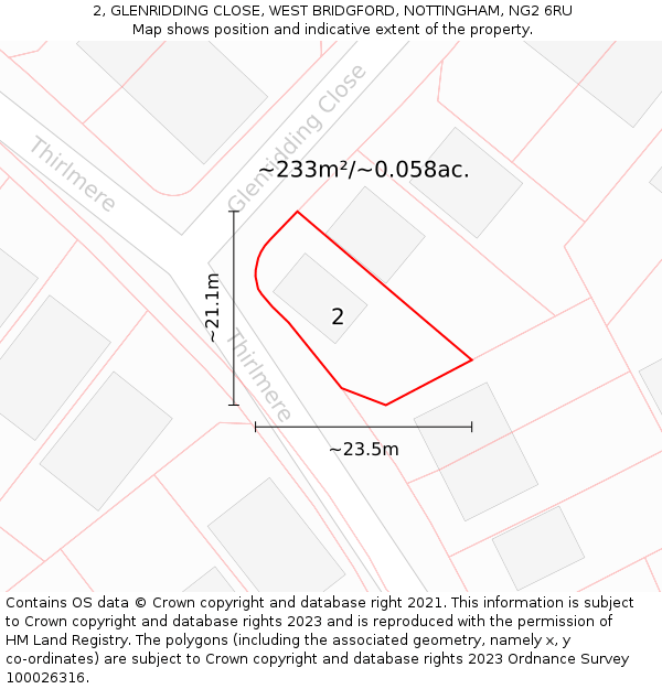 2, GLENRIDDING CLOSE, WEST BRIDGFORD, NOTTINGHAM, NG2 6RU: Plot and title map