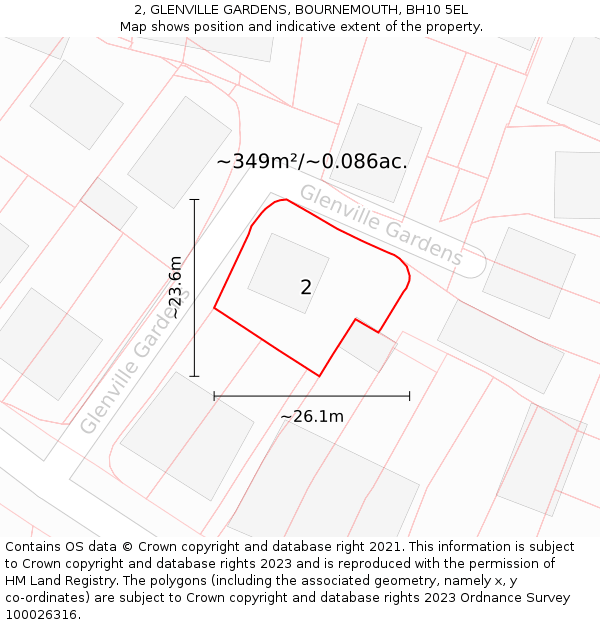 2, GLENVILLE GARDENS, BOURNEMOUTH, BH10 5EL: Plot and title map