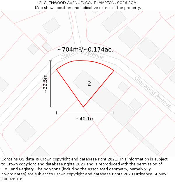 2, GLENWOOD AVENUE, SOUTHAMPTON, SO16 3QA: Plot and title map