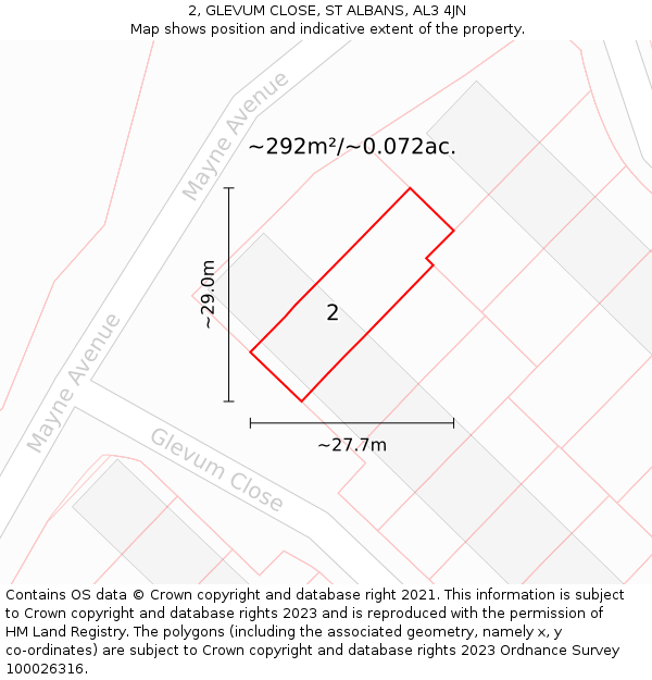 2, GLEVUM CLOSE, ST ALBANS, AL3 4JN: Plot and title map