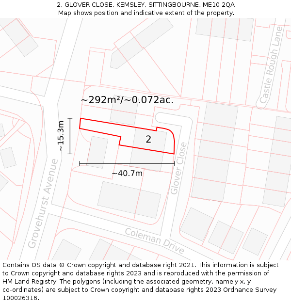 2, GLOVER CLOSE, KEMSLEY, SITTINGBOURNE, ME10 2QA: Plot and title map