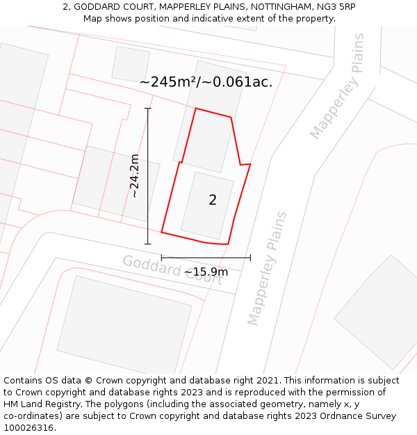 2, GODDARD COURT, MAPPERLEY PLAINS, NOTTINGHAM, NG3 5RP: Plot and title map