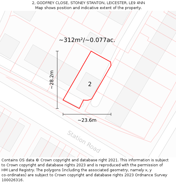 2, GODFREY CLOSE, STONEY STANTON, LEICESTER, LE9 4NN: Plot and title map