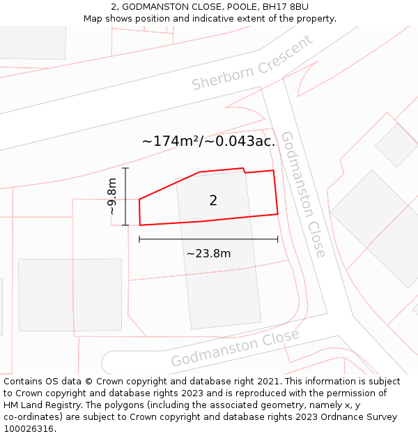 2, GODMANSTON CLOSE, POOLE, BH17 8BU: Plot and title map