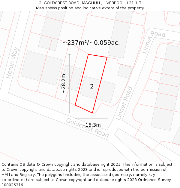 2, GOLDCREST ROAD, MAGHULL, LIVERPOOL, L31 1LT: Plot and title map