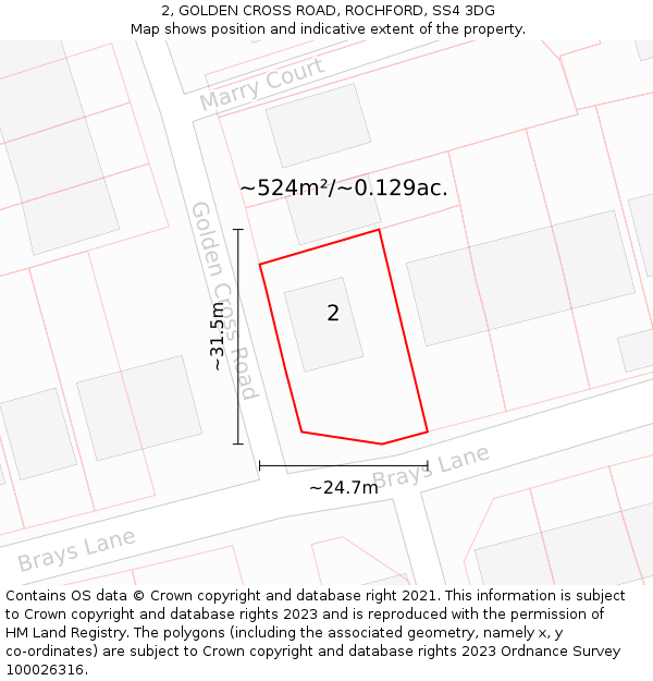 2, GOLDEN CROSS ROAD, ROCHFORD, SS4 3DG: Plot and title map