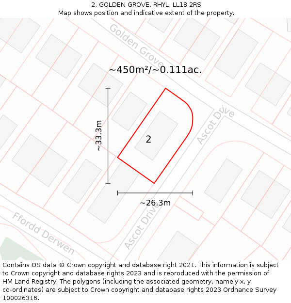 2, GOLDEN GROVE, RHYL, LL18 2RS: Plot and title map