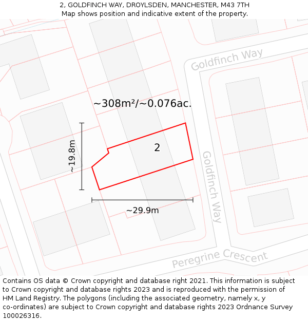 2, GOLDFINCH WAY, DROYLSDEN, MANCHESTER, M43 7TH: Plot and title map