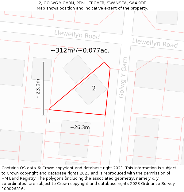 2, GOLWG Y GARN, PENLLERGAER, SWANSEA, SA4 9DE: Plot and title map