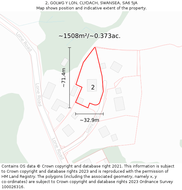 2, GOLWG Y LON, CLYDACH, SWANSEA, SA6 5JA: Plot and title map