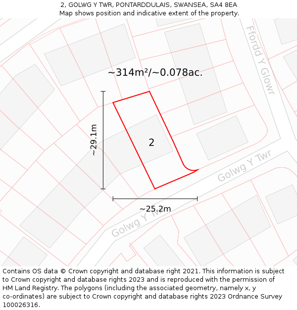 2, GOLWG Y TWR, PONTARDDULAIS, SWANSEA, SA4 8EA: Plot and title map