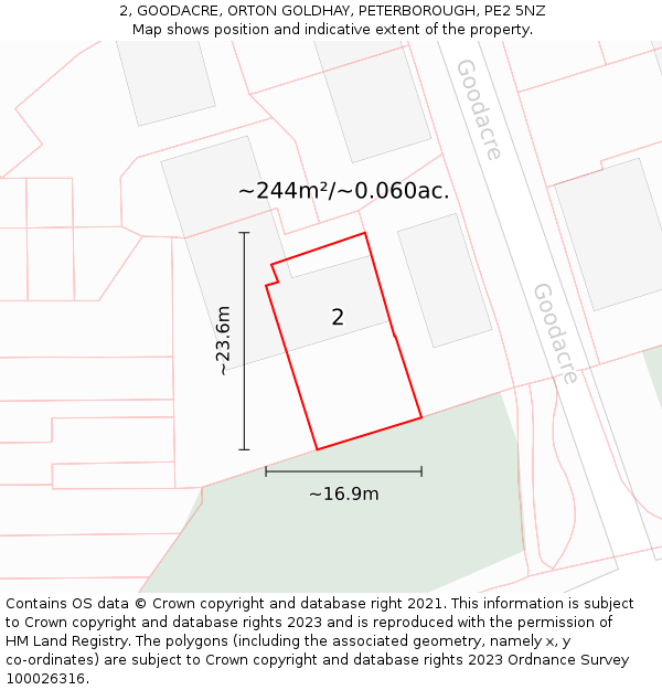 2, GOODACRE, ORTON GOLDHAY, PETERBOROUGH, PE2 5NZ: Plot and title map