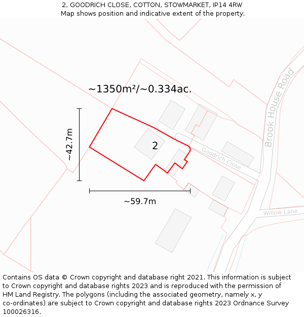 2, GOODRICH CLOSE, COTTON, STOWMARKET, IP14 4RW: Plot and title map