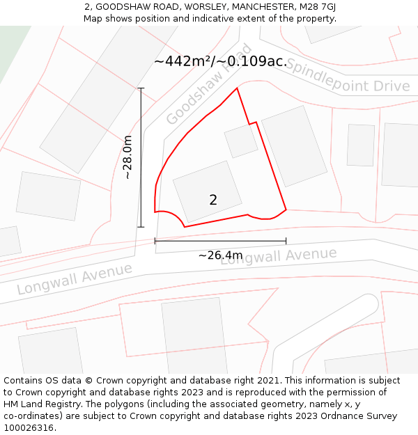 2, GOODSHAW ROAD, WORSLEY, MANCHESTER, M28 7GJ: Plot and title map