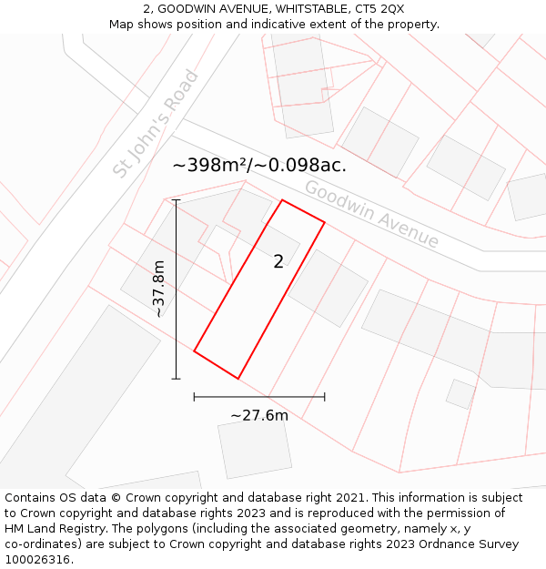 2, GOODWIN AVENUE, WHITSTABLE, CT5 2QX: Plot and title map