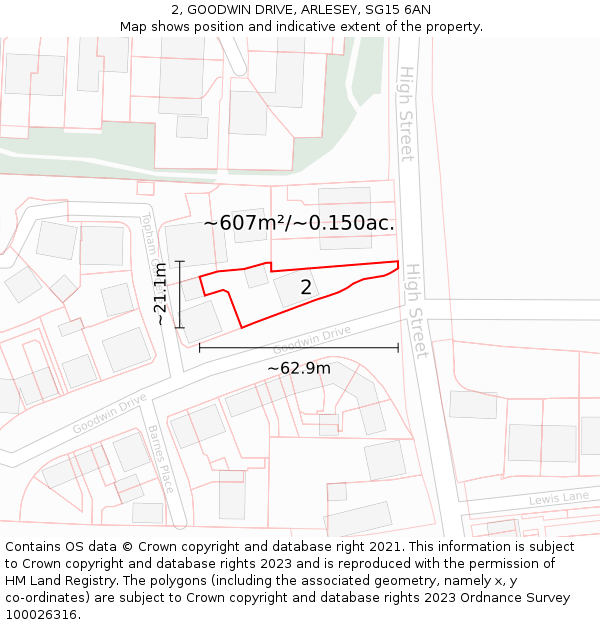 2, GOODWIN DRIVE, ARLESEY, SG15 6AN: Plot and title map