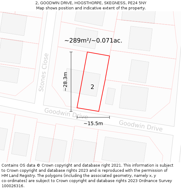 2, GOODWIN DRIVE, HOGSTHORPE, SKEGNESS, PE24 5NY: Plot and title map